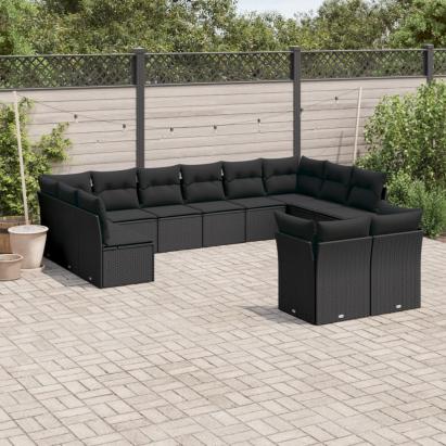 Set canapele de grădină, 12 piese, cu perne, negru, poliratan GartenMobel Dekor