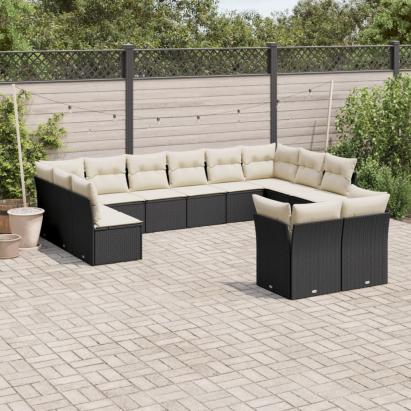 Set canapele de grădină, 12 piese, cu perne, negru, poliratan GartenMobel Dekor