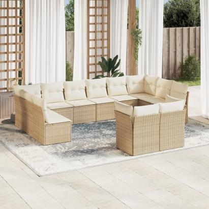 Set canapele de grădină cu perne, 12 piese, bej, poliratan GartenMobel Dekor