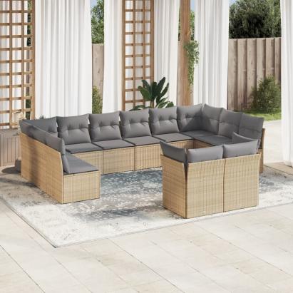 Set canapele de grădină cu perne, 12 piese, bej, poliratan GartenMobel Dekor