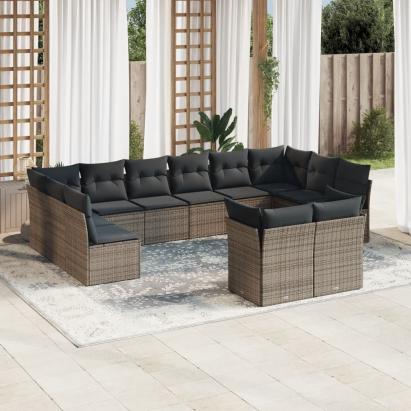 Set canapea de grădină cu perne, 12 piese, gri, poliratan GartenMobel Dekor