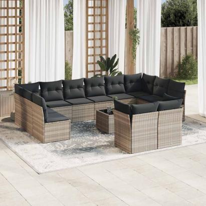 Set canapele de grădină cu perne, 13piese gri deschis poliratan GartenMobel Dekor