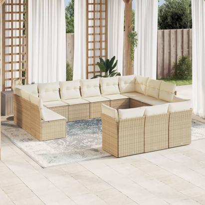Set canapele de grădină, 13 piese, cu perne, bej, poliratan GartenMobel Dekor