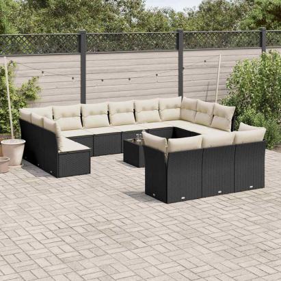 Set mobilier de grădină cu perne, 14 piese, negru, poliratan GartenMobel Dekor