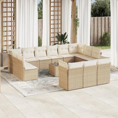 Set canapele de grădină, 14 piese, cu perne, bej, poliratan GartenMobel Dekor