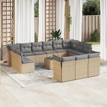 Set canapele de grădină, 14 piese, cu perne, bej, poliratan GartenMobel Dekor