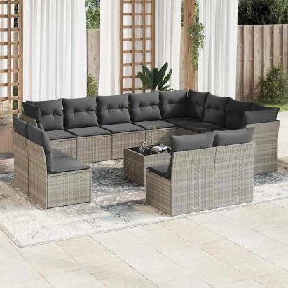 Set canapele de grădină cu perne, 13piese gri deschis poliratan GartenMobel Dekor