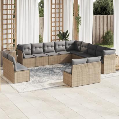 Set canapele de grădină, 13 piese, cu perne, bej, poliratan GartenMobel Dekor