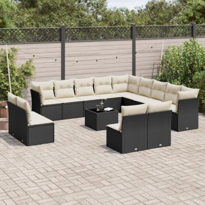 Set mobilier de grădină cu perne, 14 piese, negru, poliratan GartenMobel Dekor