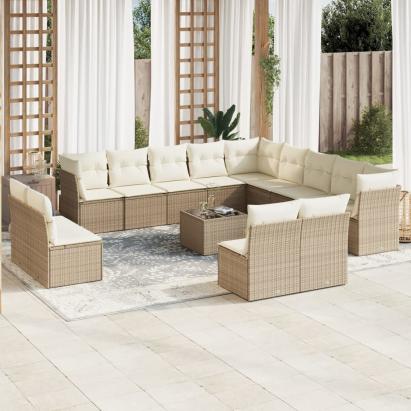 Set canapele de grădină, 14 piese, cu perne, bej, poliratan GartenMobel Dekor