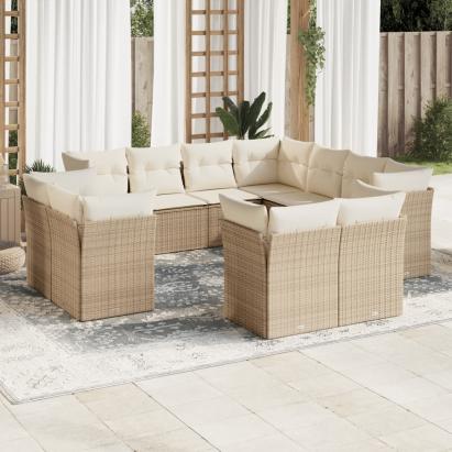 Set canapele de grădină cu perne, 11 piese, bej, poliratan GartenMobel Dekor