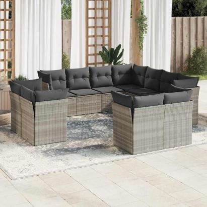 Set canapele de grădină cu perne, 11 piese, gri, poliratan GartenMobel Dekor