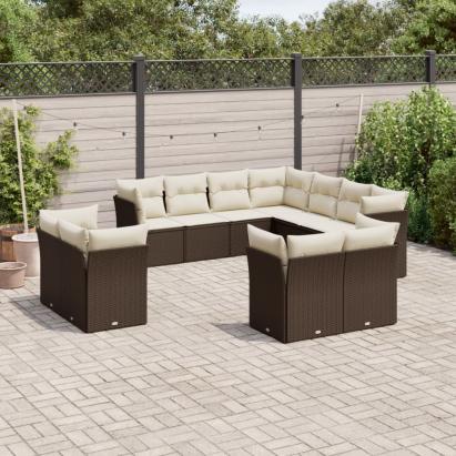 Set canapele de grădină cu perne, 11 piese, maro, poliratan GartenMobel Dekor