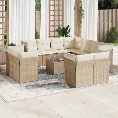 Set canapele de grădină cu perne, 12 piese, bej, poliratan GartenMobel Dekor