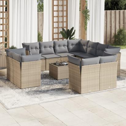Set canapele de grădină cu perne, 12 piese, bej, poliratan GartenMobel Dekor