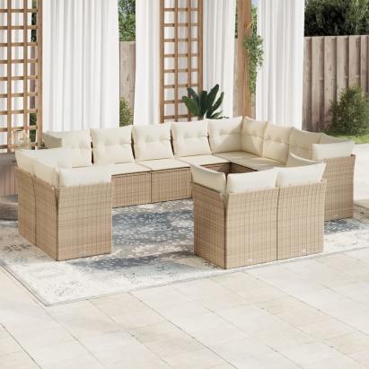 Set canapele de grădină cu perne, 12 piese, bej, poliratan GartenMobel Dekor