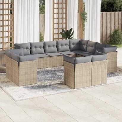 Set canapele de grădină cu perne, 12 piese, bej, poliratan GartenMobel Dekor