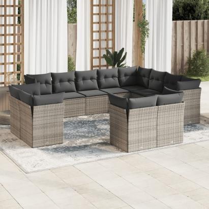 Set canapea de grădină cu perne, 12 piese, gri, poliratan GartenMobel Dekor