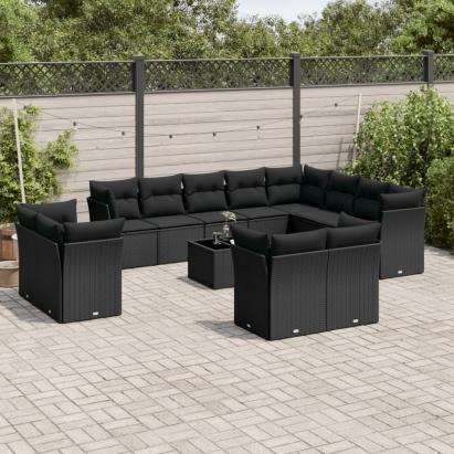 Set mobilier de grădină cu perne, 13 piese, negru, poliratan GartenMobel Dekor