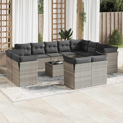 Set canapele de grădină cu perne, 13piese gri deschis poliratan GartenMobel Dekor