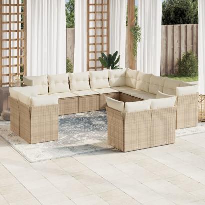 Set canapele de grădină, 13 piese, cu perne, bej, poliratan GartenMobel Dekor