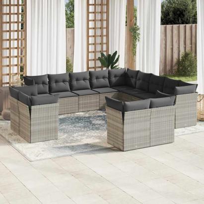 Set canapele de grădină cu perne, 13piese gri deschis poliratan GartenMobel Dekor