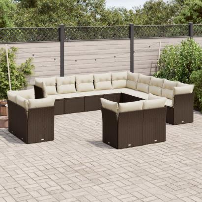 Set canapele de grădină cu perne, 13 piese, maro, poliratan GartenMobel Dekor