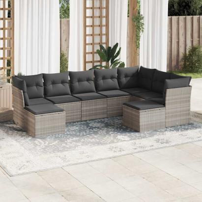 Set canapele de grădină cu perne, 9 piese gri deschis poliratan GartenMobel Dekor