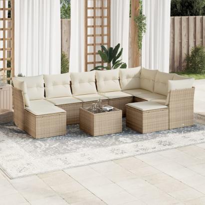 Set canapele de grădină cu perne, 10 piese, bej, poliratan GartenMobel Dekor
