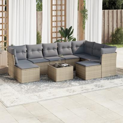 Set canapele de grădină cu perne, 10 piese, bej, poliratan GartenMobel Dekor