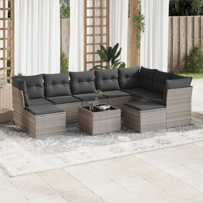 Set canapele de grădină cu perne 10 piese gri deschis poliratan GartenMobel Dekor