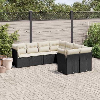 Set mobilier de grădină cu perne, 8 piese, negru, poliratan GartenMobel Dekor