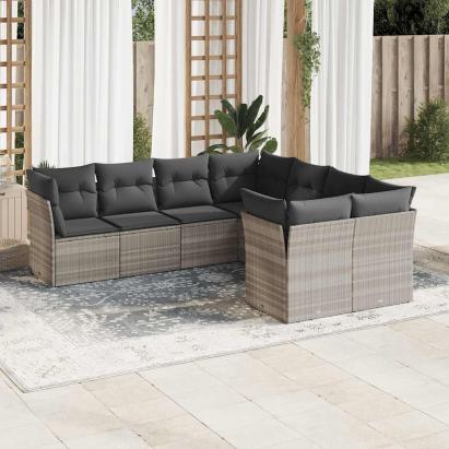Set mobilier de grădină cu perne, 8 piese gri deschis poliratan GartenMobel Dekor