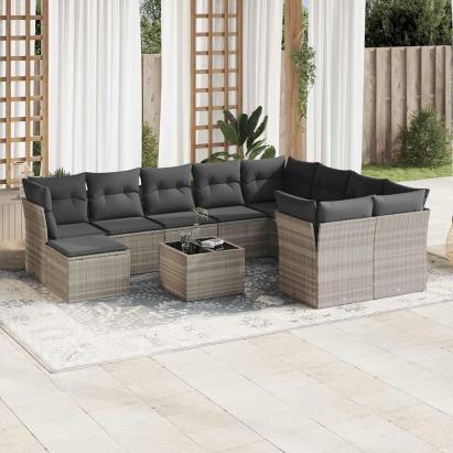 Set canapele de grădină cu perne, 11 piese, gri, poliratan GartenMobel Dekor