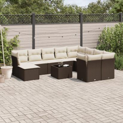 Set canapele de grădină cu perne, 11 piese, maro, poliratan GartenMobel Dekor