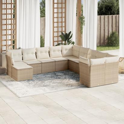 Set canapele de grădină cu perne, 11 piese, bej, poliratan GartenMobel Dekor