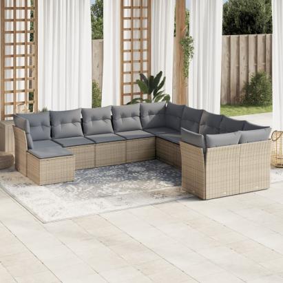 Set canapele de grădină cu perne, 11 piese, bej, poliratan GartenMobel Dekor