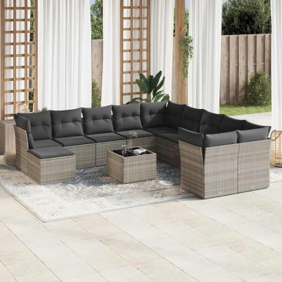 Set canapele de grădină cu perne, 12piese gri deschis poliratan GartenMobel Dekor