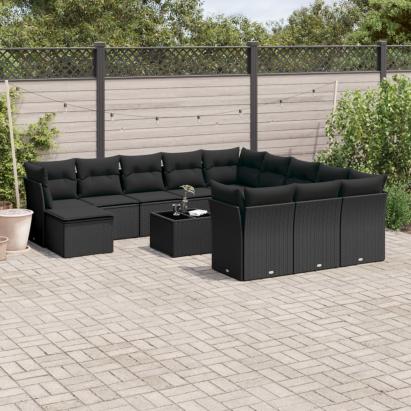 Set mobilier de grădină cu perne, 13 piese, negru, poliratan GartenMobel Dekor
