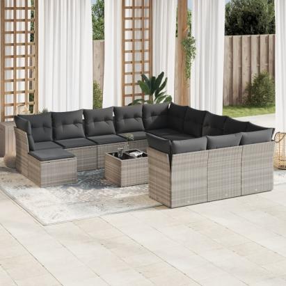 Set canapele de grădină cu perne, 13piese gri deschis poliratan GartenMobel Dekor
