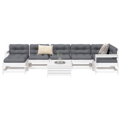 Set canapea de grădină, 8 piese, alb, lemn masiv de pin GartenMobel Dekor