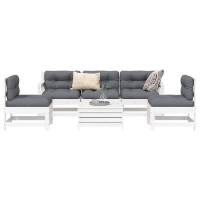 Set canapea de grădină, 6 piese, alb, lemn masiv pin GartenMobel Dekor