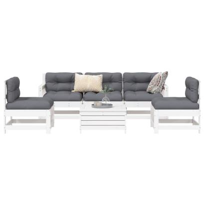 Set canapea de grădină, 6 piese, alb, lemn masiv pin GartenMobel Dekor