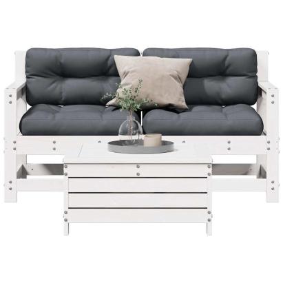 Set mobilier de grădină cu perne, 3 piese, alb, lemn masiv pin GartenMobel Dekor