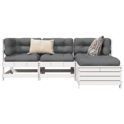 Set canapea de grădină, 4 piese, alb, lemn masiv de pin GartenMobel Dekor