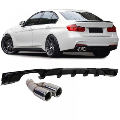 Difuzor spate lucios + țeavă de eșapament dublă cromată, potrivit pentru BMW F30 F31 316 318 320 Performance AutoTuning