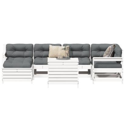 Set canapea de grădină, 7 piese, alb, lemn masiv de pin GartenMobel Dekor