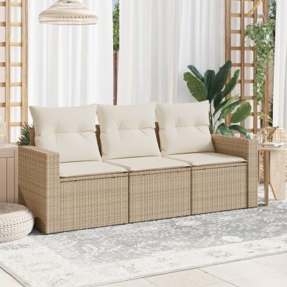 Set canapele de grădină, 3 piese, cu perne, bej, poliratan GartenMobel Dekor