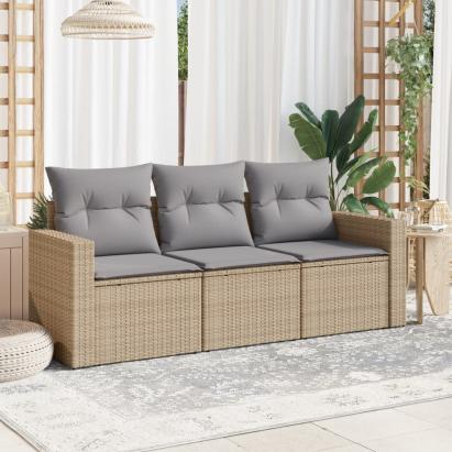 Set canapele de grădină, 3 piese, cu perne, bej, poliratan GartenMobel Dekor