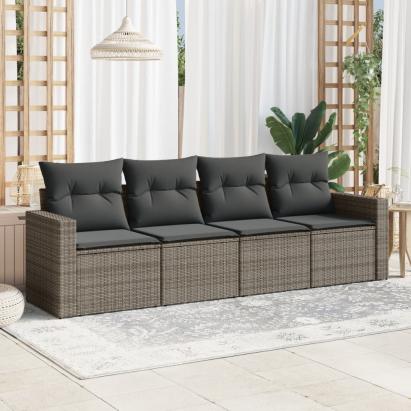 Set canapea de grădină cu perne, 4 piese, gri, poliratan GartenMobel Dekor